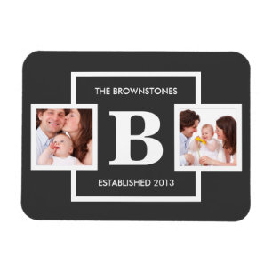 Familiefoto's met gepersonaliseerd monogram magneet