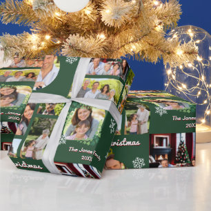 Familiefoto's Prettig Kerstmis Groen Persoonlijk Cadeaupapier