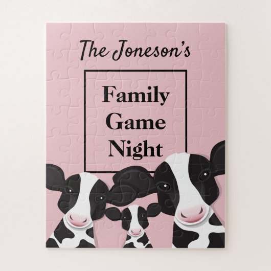 Familiegame Night Name Roze Black Koeien Legpuzzel (Verticaal)