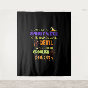 Familiehaalleen citaat met heks Devil spin Web Wandkleed