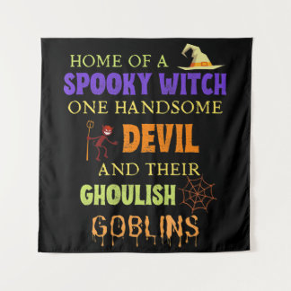 Familiehaalleen citaat met heks Devil spin Web Wandkleed