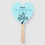 Familiehereniging Moderne Aquamarine Floral Tree Handwaaier (Voorkant)