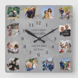 Familieherinneringen Fotocollage Oma en opa cadeau Vierkante Klok