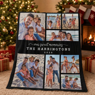 Familieherinneringen Zwarte Fotocollage Modern Sch Fleece Deken