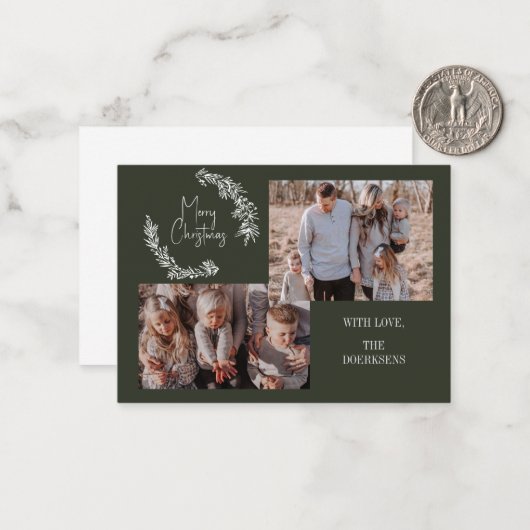 Familiekaart voor kerstkaarten met kerstkaart notitiekaartje (Voorkant / Achterkant in situ)