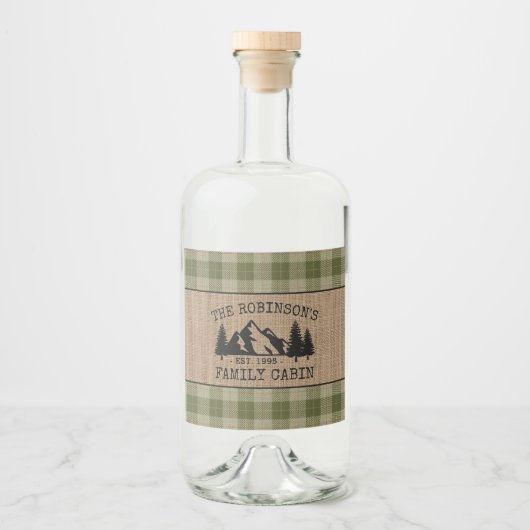 Familielabels met cabine Trees Sage Green Play Bur Likeurfles Etiket (Voorkant)