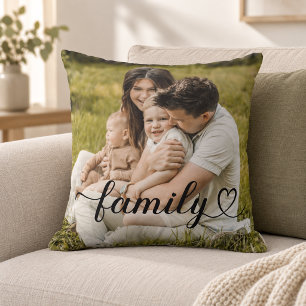 Familieliefde Zwarte Script Aangepaste Foto Kussen