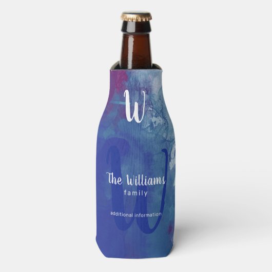 familiemerk blauwe waterverf flesjeskoeler (Fles Voorkant)