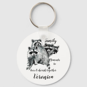 Familiemomenten Citaat Cute Raccoons Aangepaste na Sleutelhanger