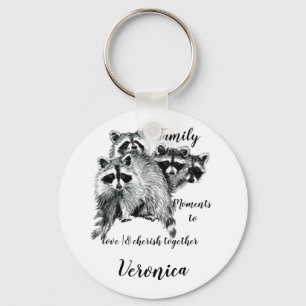Familiemomenten Citaat Cute Raccoons Aangepaste na Sleutelhanger