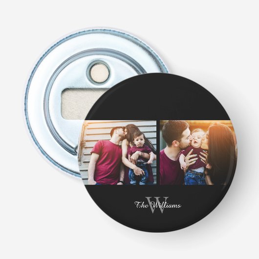 Familienaam 2-Fotocollage Button Flesopener (Voorkant)