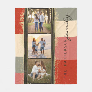 Familienaam 3 Foto Collage Rustic Abstract Fleece Deken