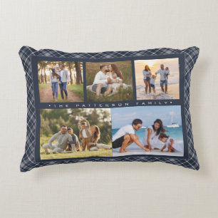 Familienaam 5 Foto Collage Blue Pset Modern Accent Kussen