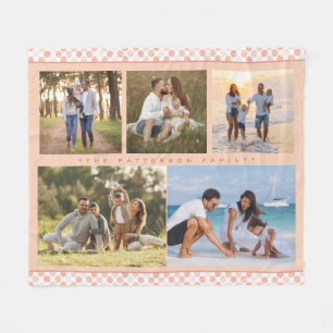 Familienaam 5 Foto Collage Pink Girly Modern Fleece Deken