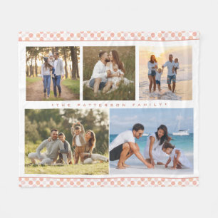 Familienaam 5 Foto Collage Pink Girly Modern Fleece Deken
