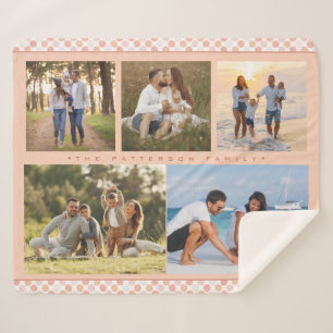 Familienaam 5 Foto Collage Pink Girly Modern Sherpa Deken