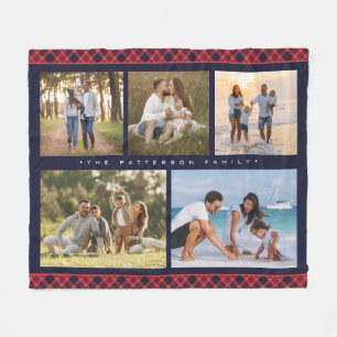 Familienaam 5 Foto Collage Red Pset Modern Fleece Deken