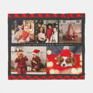 Familienaam 5 Foto Collage Red Pset Modern Fleece Deken
