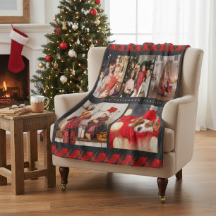 Familienaam 5 Foto Collage Red Pset Modern Fleece Deken