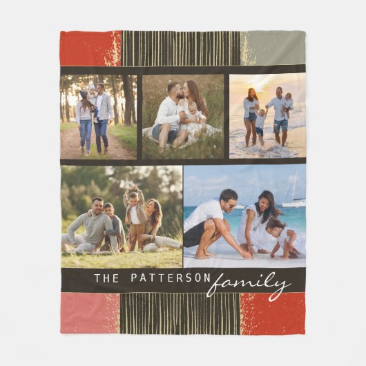 Familienaam 5 Foto Collage Rustic Abstract Fleece Deken (Voorkant)