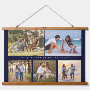 Familienaam 5 Foto Collage Simple Modern Hangend Wandkleed