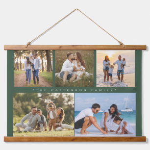 Familienaam 5 Foto Collage Simple Modern Hangend Wandkleed