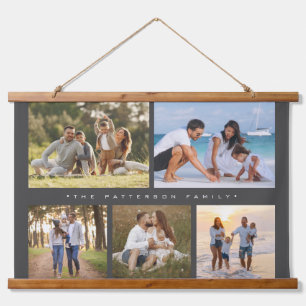 Familienaam 5 Foto Collage Simple Modern Hangend Wandkleed