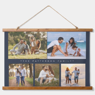 Familienaam 5 Foto Collage Simple Modern Hangend Wandkleed