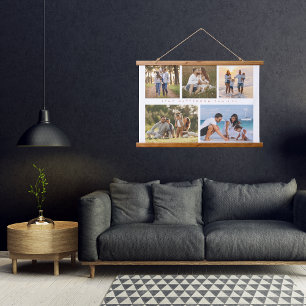 Familienaam 5 Foto Collage Simple Modern Hangend Wandkleed