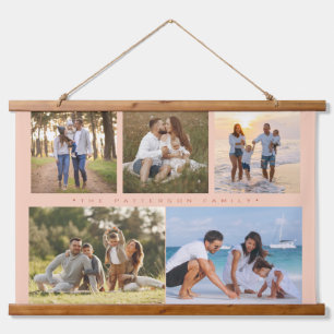 Familienaam 5 Foto Collage Simple Modern Hangend Wandkleed