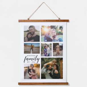 Familienaam 7 Fotocollage Houten Wandtapijt Hangend Wandkleed