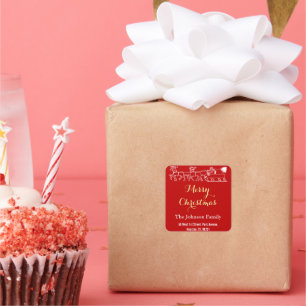 Familienaam Adres Merry KerstRed Gold Santa Vierkante Sticker