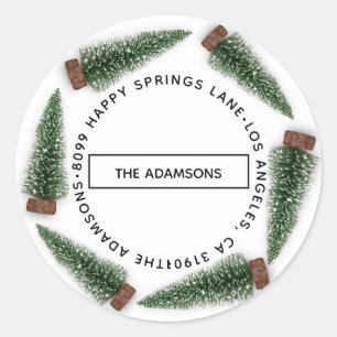 Familienaam Adres RSVP Witte Kerstboom Ronde Sticker