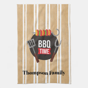 Familienaam BBQ tijd Moderne illustratie strepen Theedoek