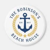 Familienaam Beach House Anchor Gold Laurel Star Magneet (Voorkant)