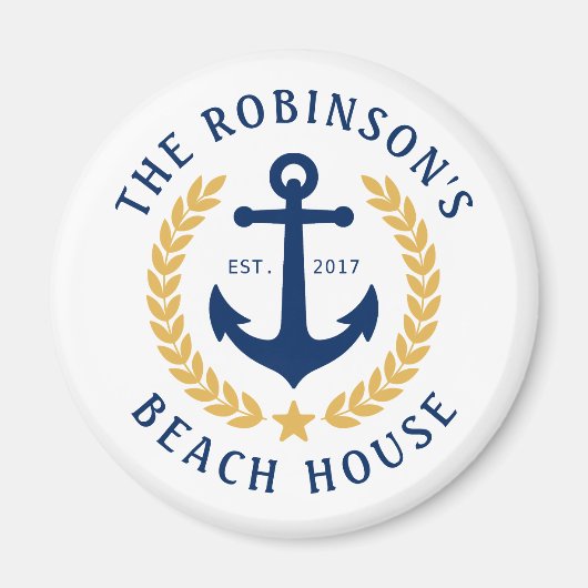 Familienaam Beach House Anchor Gold Laurel Star Magneet (Voorkant)