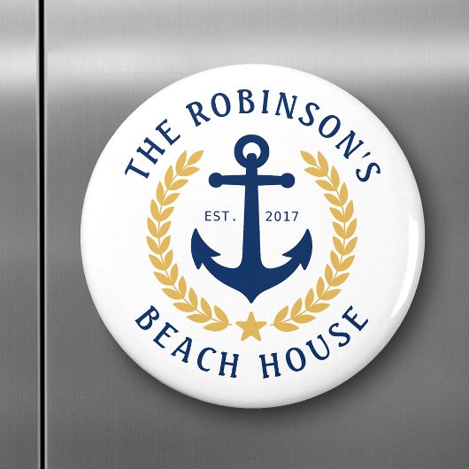 Familienaam Beach House Anchor Gold Laurel Star Magneet