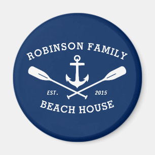 Familienaam Beach House Anchor Oars White Blue Magneet
