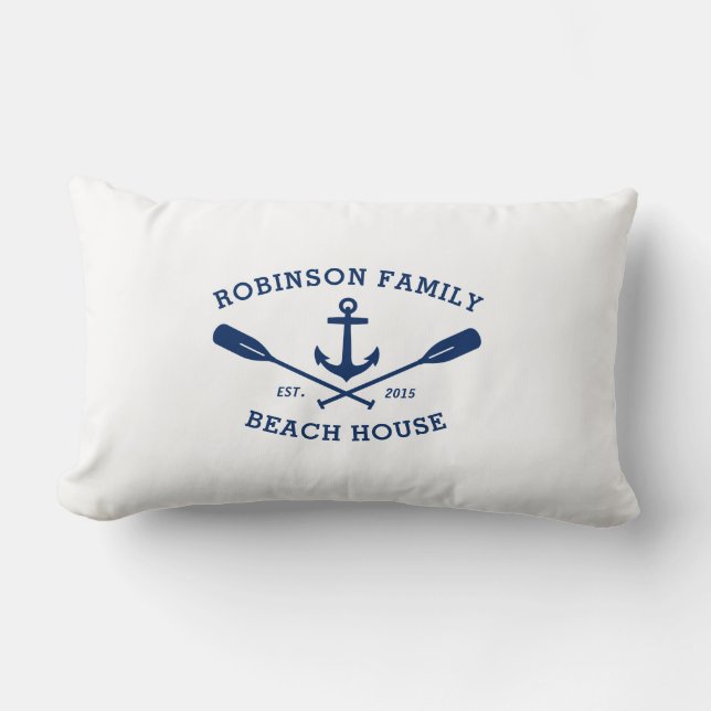 Familienaam Beach House Boat Anchor Crossed Oars Kussen (Voorkant)