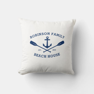 Familienaam Beach House Boat Anchor Crossed Oars Kussen