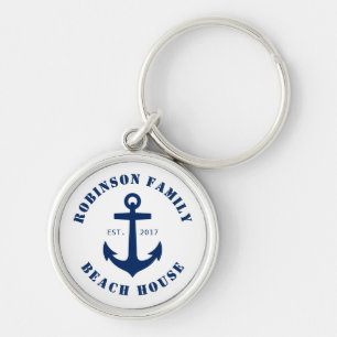 Familienaam Beach House Nautical Boat Anchor White Sleutelhanger