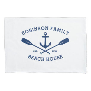 Familienaam Beach House Nautical Ship Anchor Oars Kussensloop