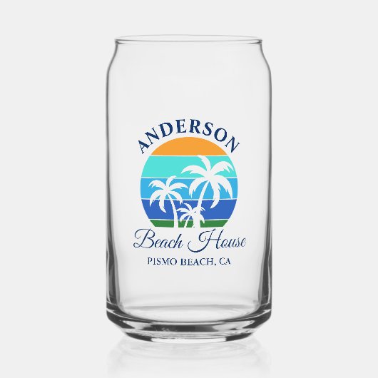 Familienaam Beach House Sun Palm Trees Blikvorm Glas (Voorkant)