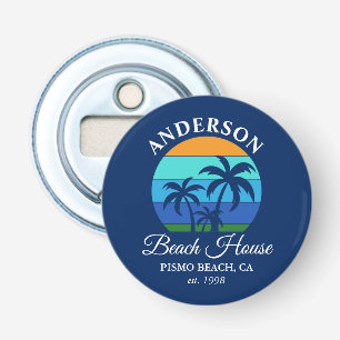 Familienaam Beach House Sun Palm Trees Premium Button Flesopener