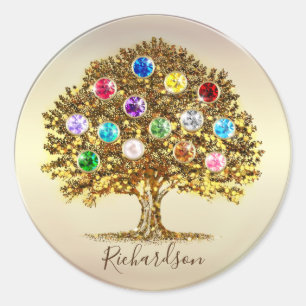 Familienaam Birthstone Family Tree naam cadeauverp Ronde Sticker
