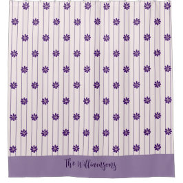  familienaam Blush & Violet Stripes, Flowers Douchegordijn