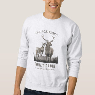 Familienaam Cabin Deer Pine Tree Gray Trui