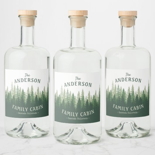 Familienaam Cabin Green Pine Tree Forest Labels Likeurfles Etiket (Flessen)