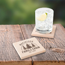 Familienaam Cabin Rustic Trees Stenen Onderzetter