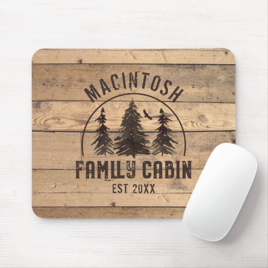 Familienaam Cabin Rustic Wood Forest Personalized Muismat (Met muis)